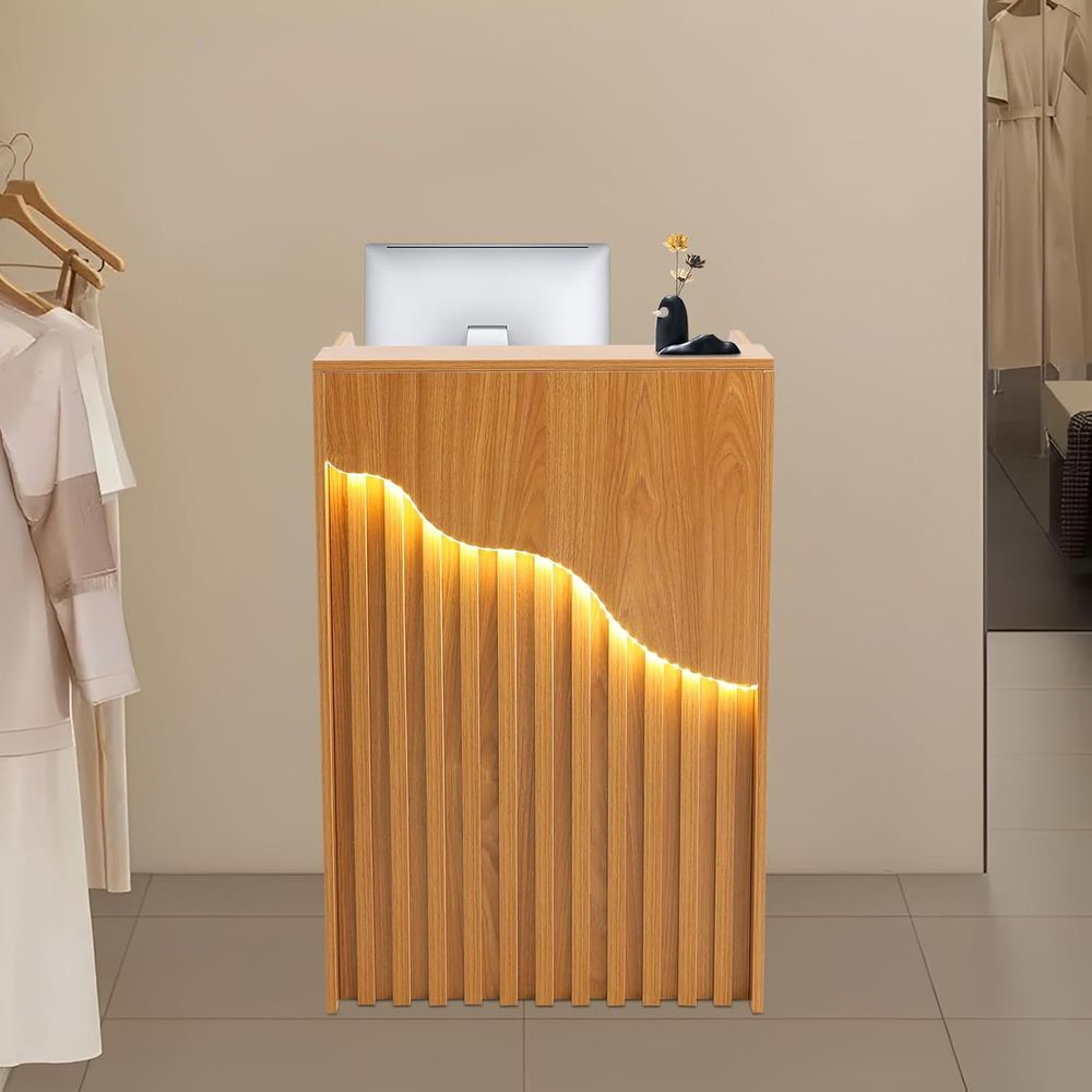Desk Drawer Small - カウンターLEDライト付き小型レティオンデスク、ロック可能な引き出し付きデスク、23.62 × 15.75 × 37.8インチ、天然木色
