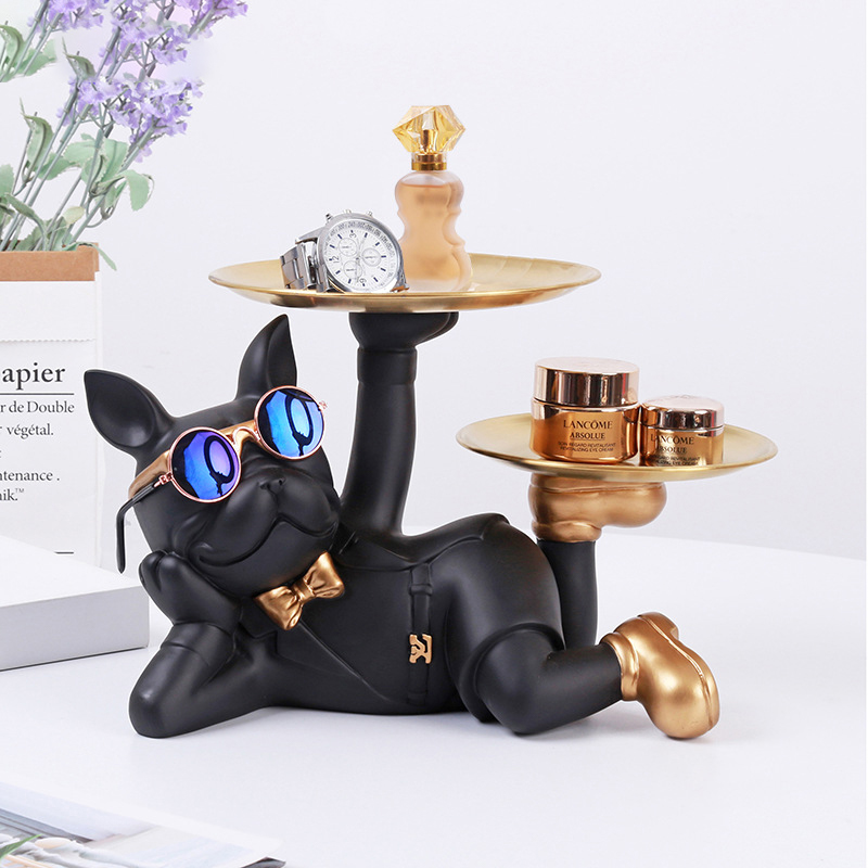 Home Office Desk Ideas - 樹脂ブルドッグの机の像,動物の彫刻,ダイニングテーブルの装飾,多機能,オフィス,家の装飾,トレイ
