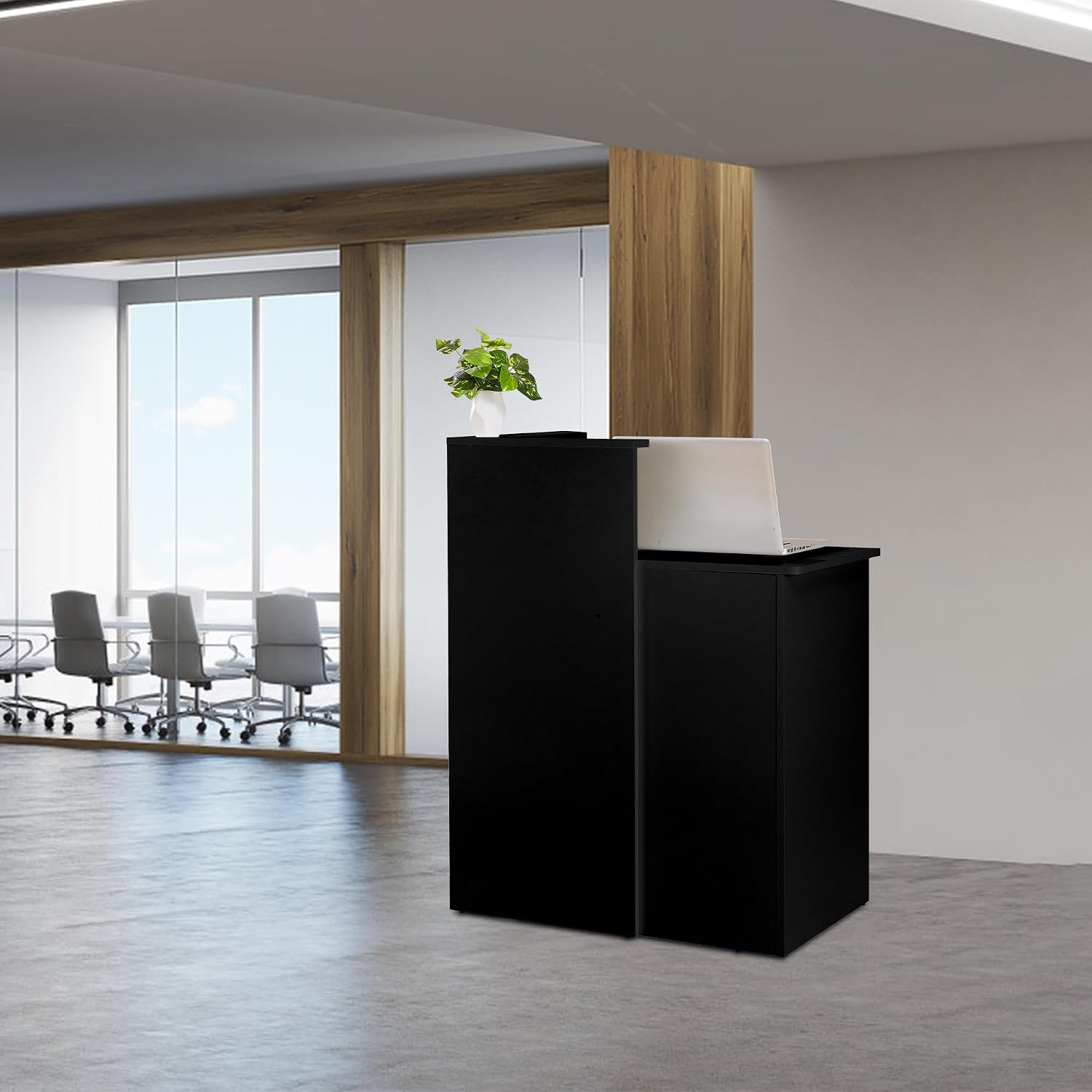 Desk Drawer Small - 小型受付デスク（カウンター付き）、2つのロック可能な引き出し付きフロントデスク、ケーブル管理用穴、サロンロビーオフィス用カウンターテーブル