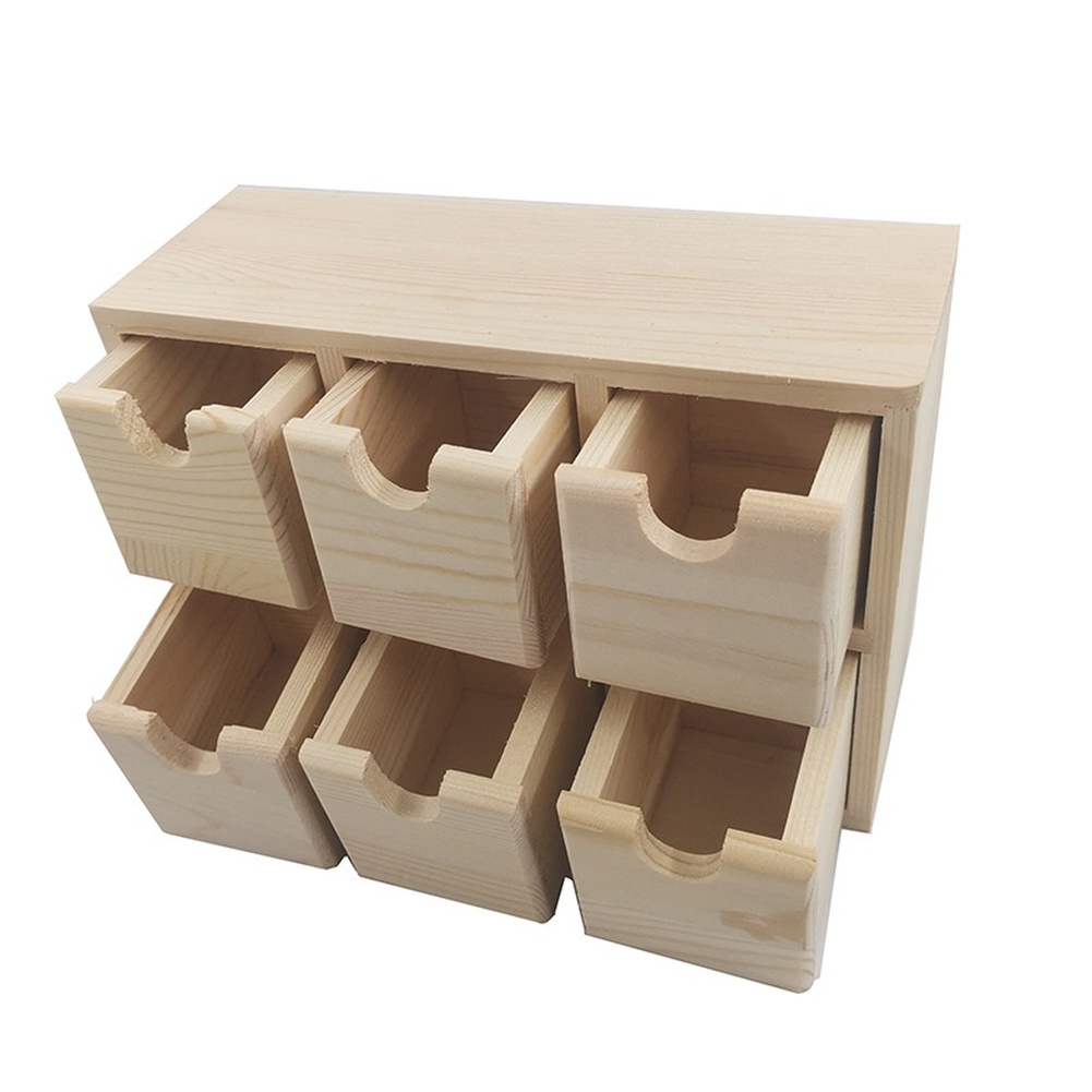 Home Office Desk With Drawers - 木製収納ボックス、6つの引き出しとスライド式の蓋付き、デスクトップ用コンパクトオーガナイザー、小さなアクセサリー用、家庭用