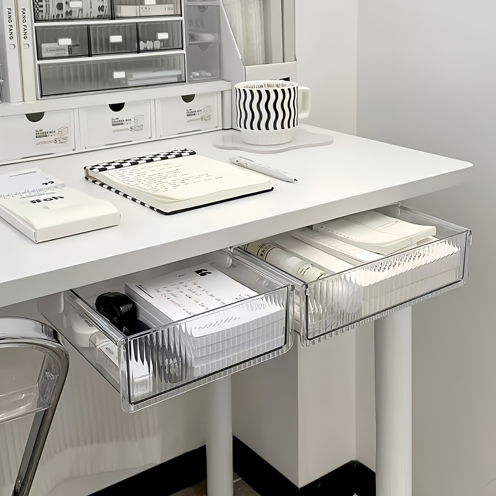 Home Office Desk With Drawers - 1個入りデスク下クリア引き出しオーガナイザー、化粧品、文房具、オフィス、学生、コンピューターデスク、家庭用壁掛け収納ボックス