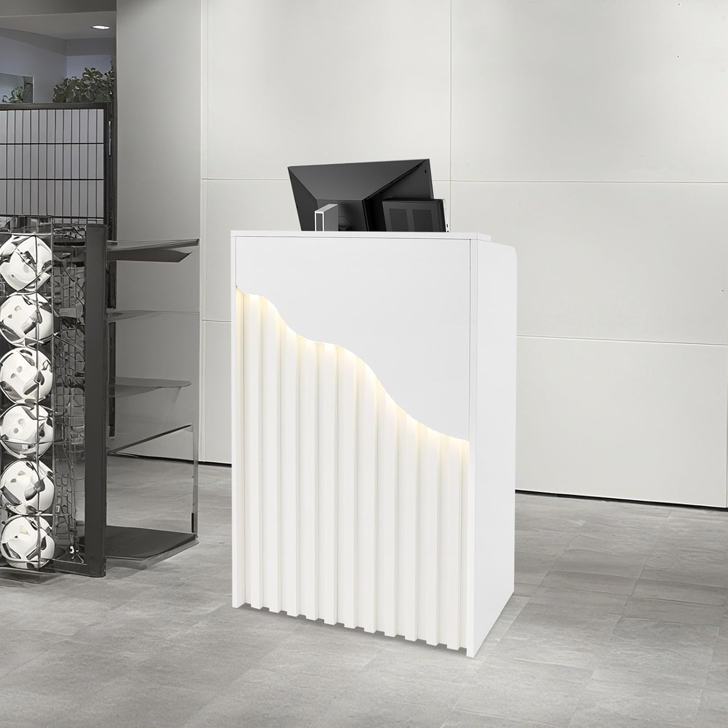 Desk Drawer Small - カウンターLEDライト付き小型受付デスク、オフィス、レストラン、ホテル向けのロック可能な引き出し付き小型受付デスク 23.6