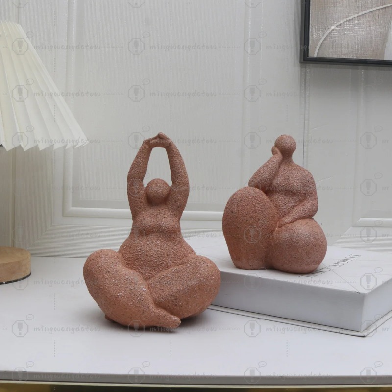 Home Office Living Room - 1個入り、砂岩樹脂製ぽっちゃり女性像、手作り砂岩抽象芸術、家のリビングルーム、オフィスキャビネット、卓上、玄関飾り
