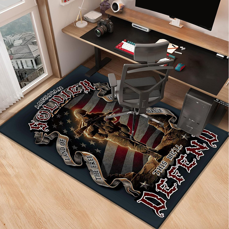 Home Office Design Ideas - アメリカ軍兵士愛国心ラグ ホームオフィス用 - 国旗デザインのミリタリーテーマカーペット | 退役軍人の日ギフトのアイデア