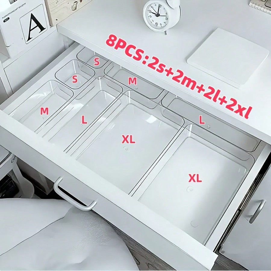 8個入り透明アクリル製メイクアップオーガナイザーボックス、引 - Home Office Desk With Drawers のレビューと価格