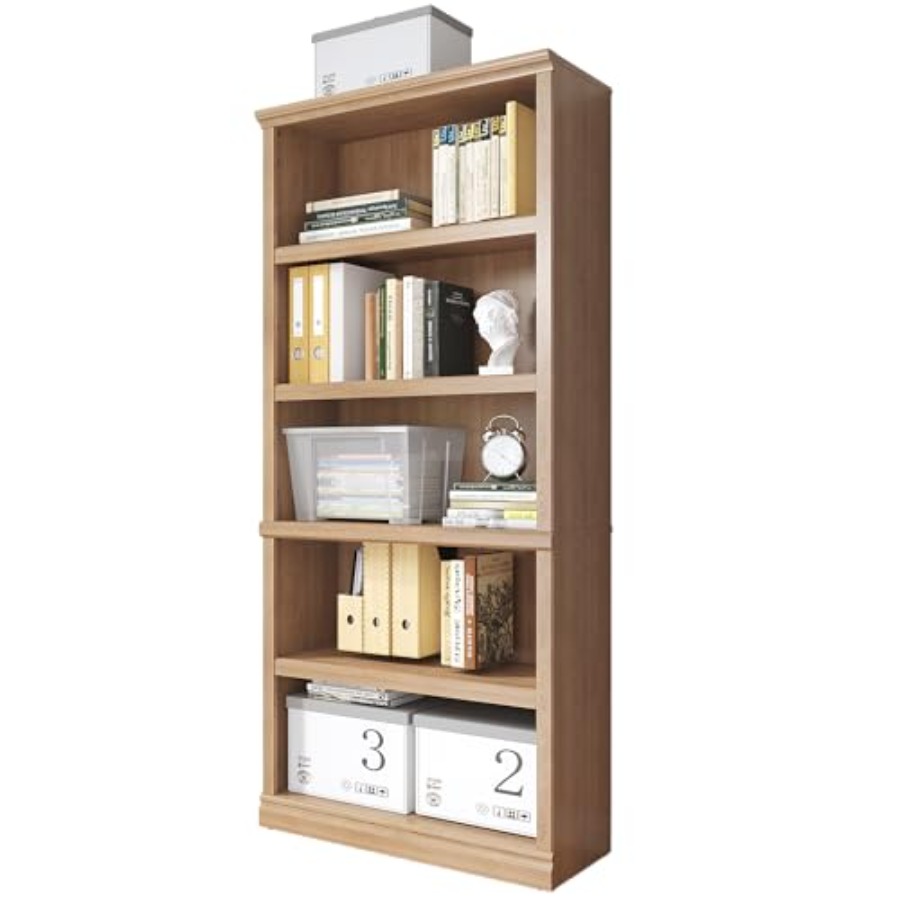 高さ70インチのホワイトオーク製本棚、5段オープンシェルフ、 - Home Office With Library のレビューと価格