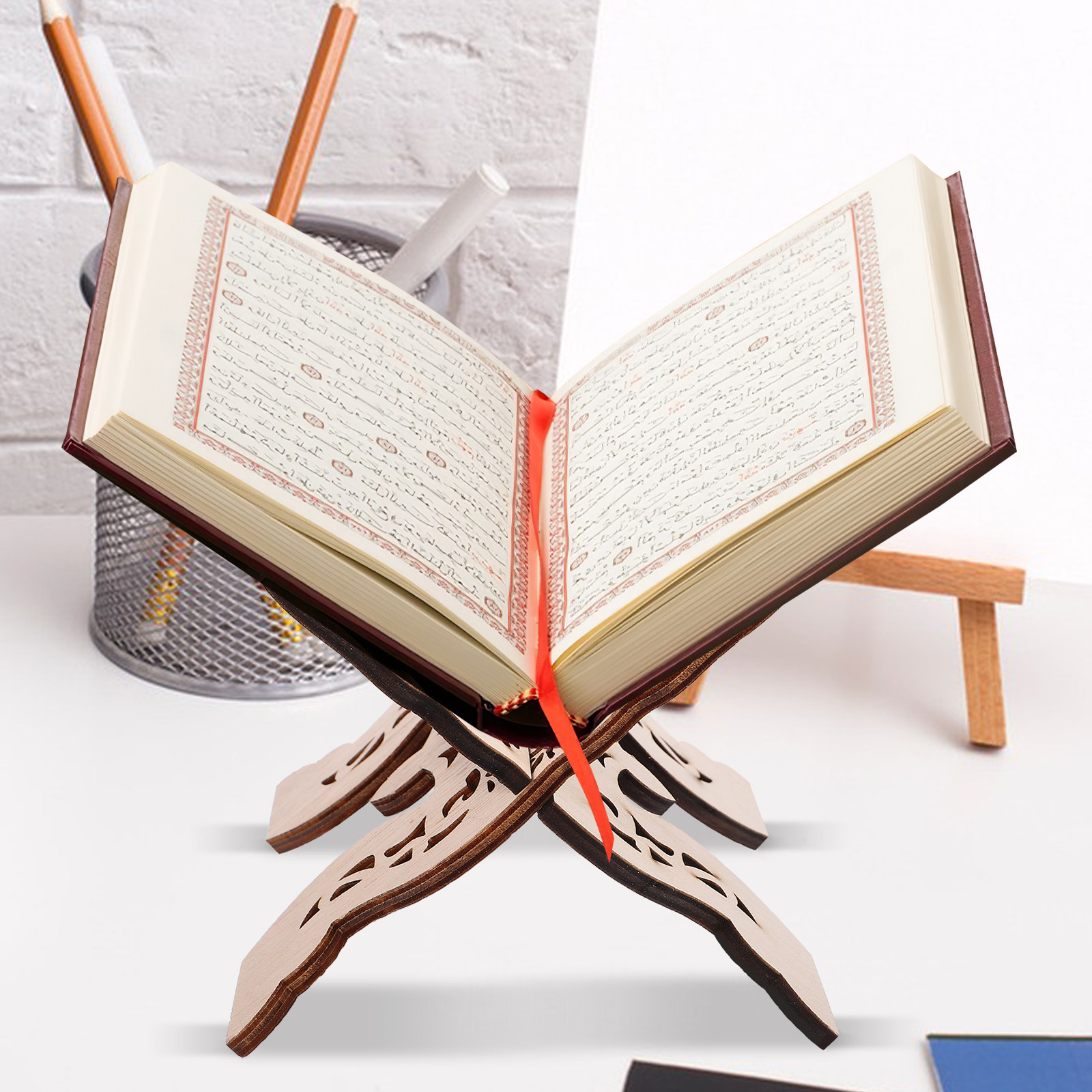精巧に作られた木製読書スタンド ブックホルダー コーラン・聖 - Home Office With Library のレビューと価格
