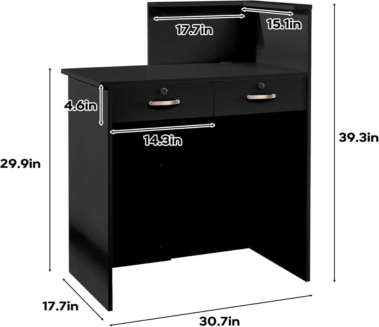 小型受付デスク（カウンター付き）、2つのロック可能な引き出し - Desk Drawer Small のレビューと価格