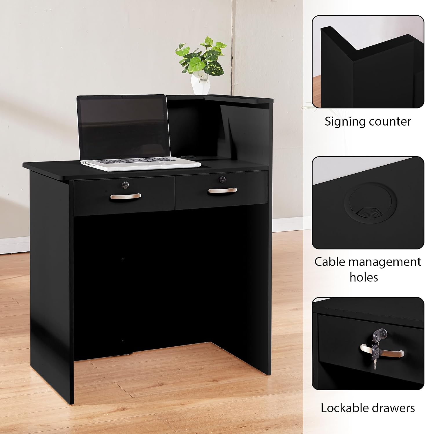 小型受付デスク（カウンター付き）、2つのロック可能な引き出し - Desk Drawer Small のレビューと価格