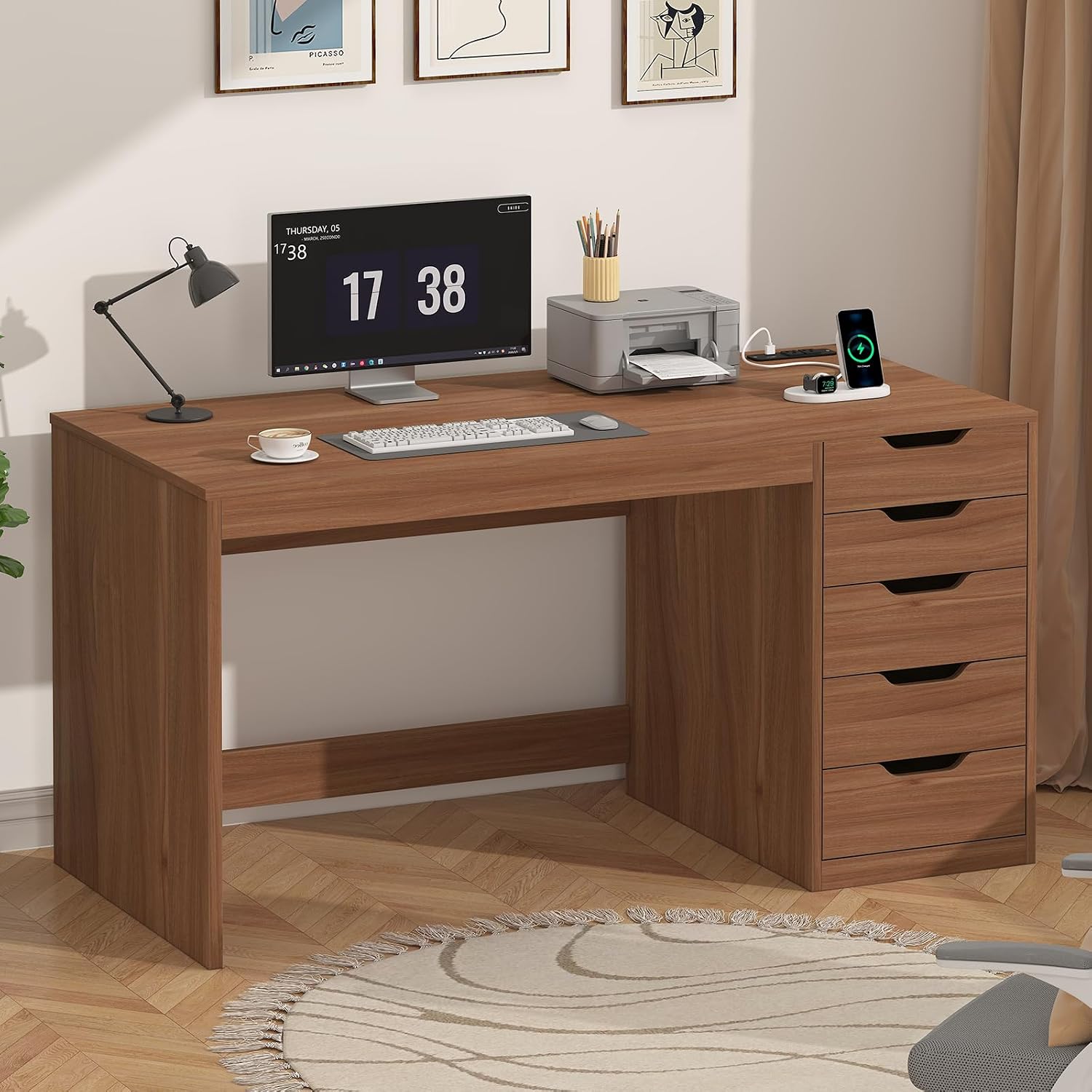 コンピューターデスク 5つの引き出しと電源コンセント付き 小 - Desk Drawer Small のレビューと価格