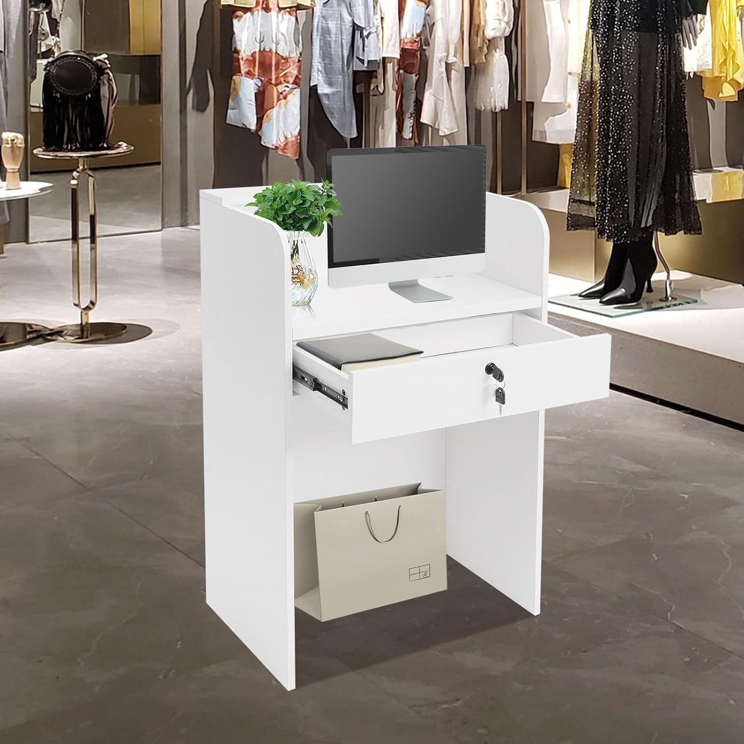 カウンターLEDライト付き小型受付デスク、オフィス、レストラ - Desk Drawer Small のレビューと価格