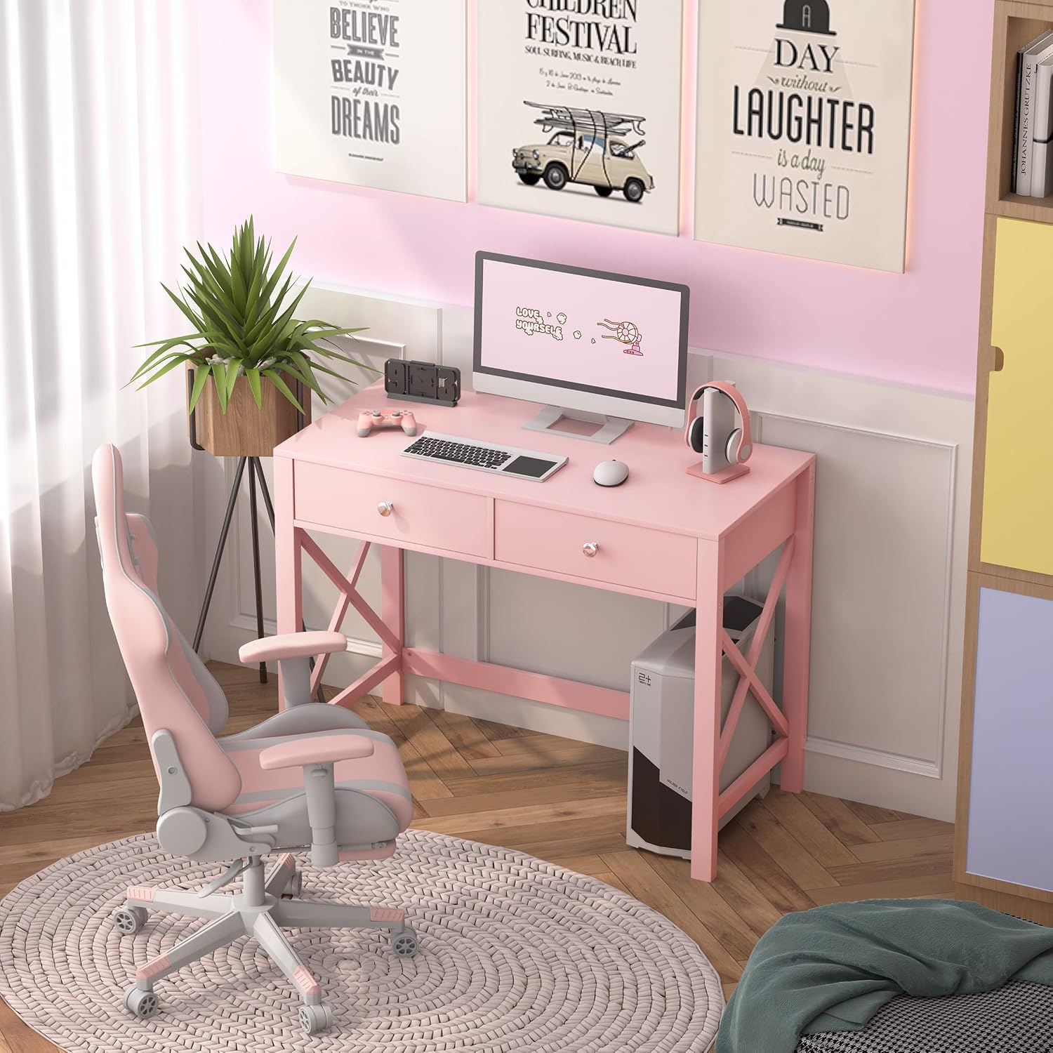 引き出し付き小型ホームオフィスデスク、寝室の学習用化粧台とし - Desk Drawer Small のレビューと価格