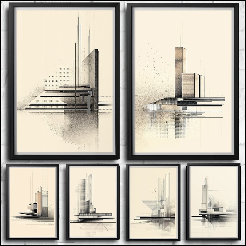 ヴィンテージミニマリスト建築図面ポスタープリントキャンバス絵 - Home Office Architecture のレビューと価格