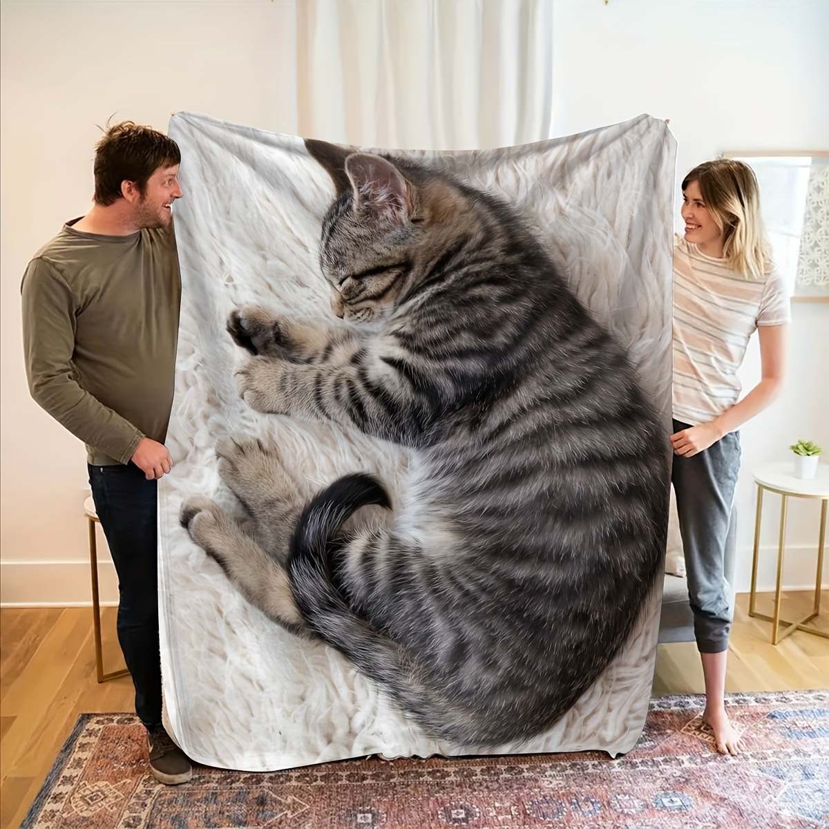 眠っている猫のフランネルブランケット、癒しのデザインのソフト - Home Office Design Ideas のレビューと価格