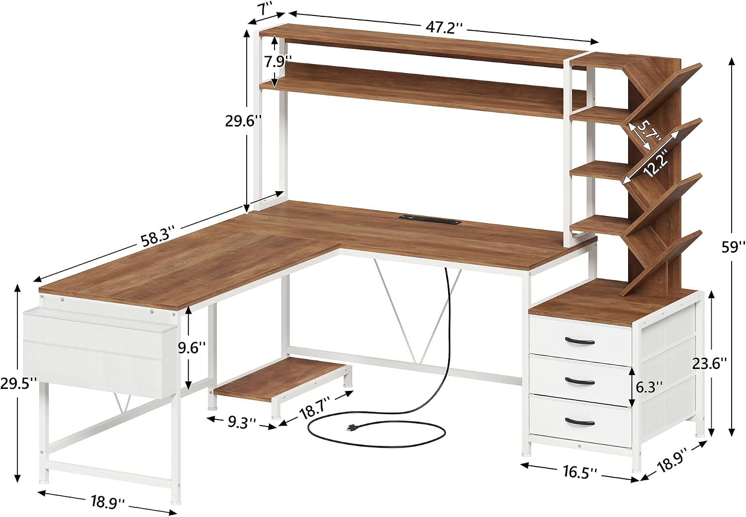 63インチ L字型デスク（本棚、引き出し、上段棚付き）ホーム - Home Office Desk With Drawers のレビューと価格