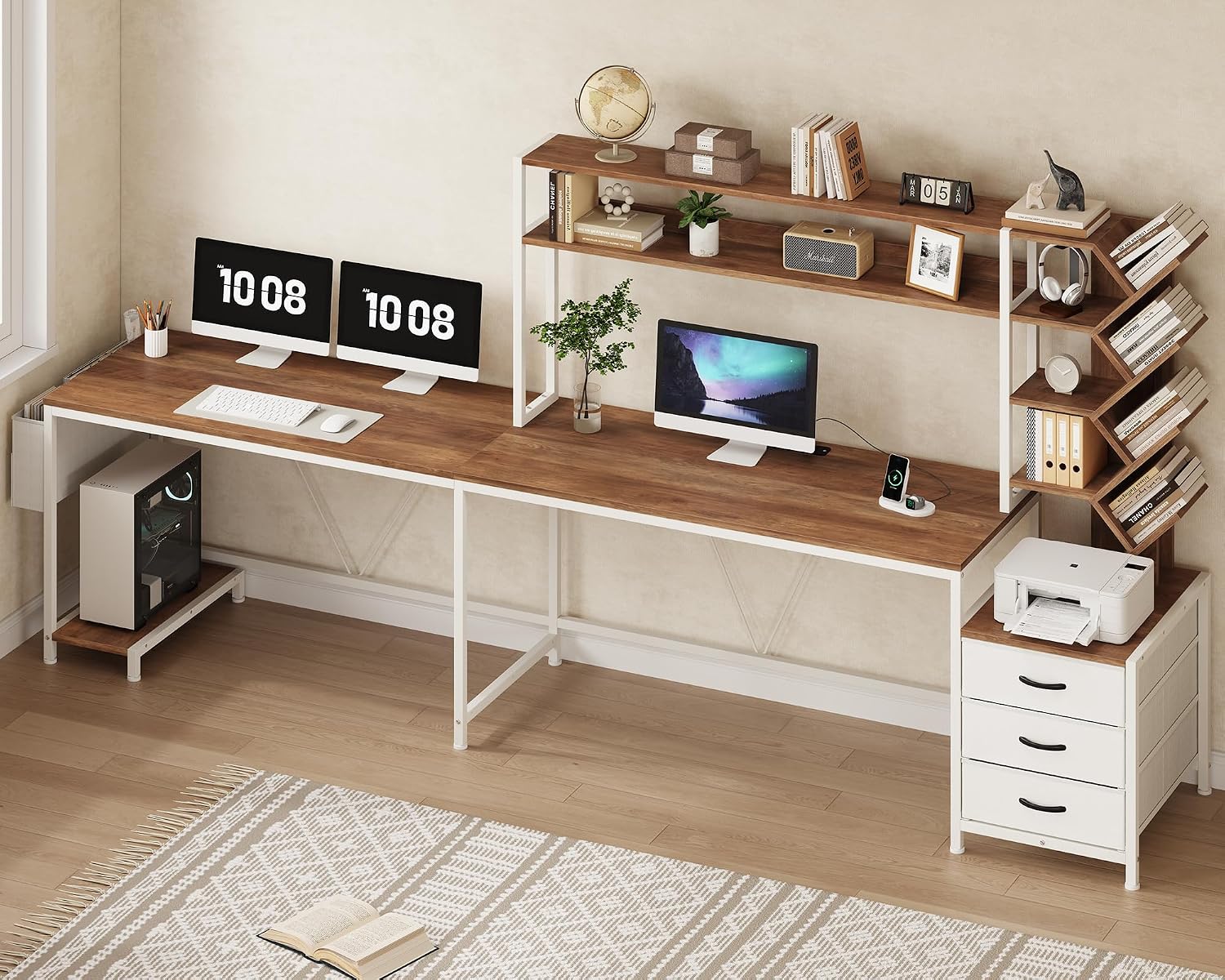 63インチ L字型デスク（本棚、引き出し、上段棚付き）ホーム - Home Office Desk With Drawers のレビューと価格