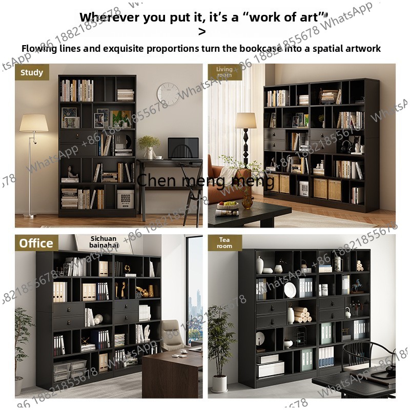 本棚壁掛けと6段木製本棚、キャビネット扉付きディスプレイ、オ - Home Office With Library のレビューと価格