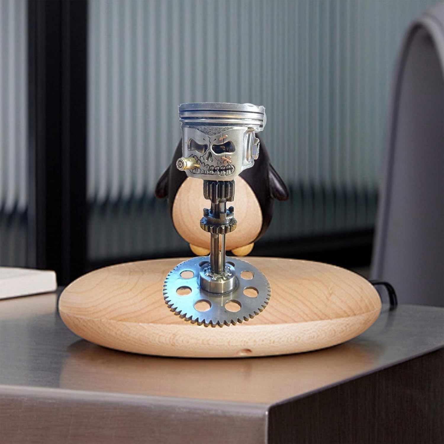 手作り金属製アートフィギュア、彫刻されたピストンスカル彫刻、 - Home Office Desk Ideas のレビューと価格